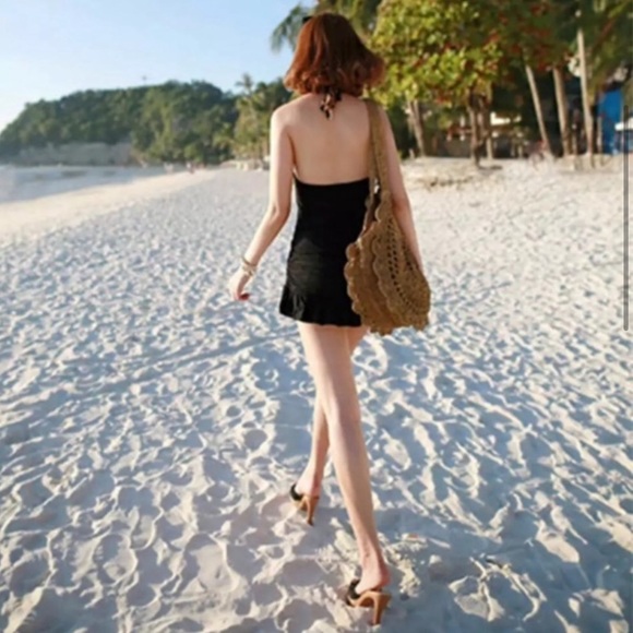 Round Tan Straw Braid Tote Bag Round Straw Bag - Picture 3 of 5